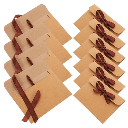 WORGEOUS 50Pcs Envelopes With Ribbon Kraft Paper Bow Envelope For Present Cards Thanksgiving Envelopes Party Invitations Greeting Cards Coffee