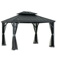 thumbnail image 3 of Sunjoy Hardtop Gazebo 10 x 12 ft. with Solar Panel Outdoor Patio Aluminum Frame Gazebo , 2-Tier Steel Hardtop Backyard Gazebo with Netting and Ceiling Hook, Black, 3 of 10