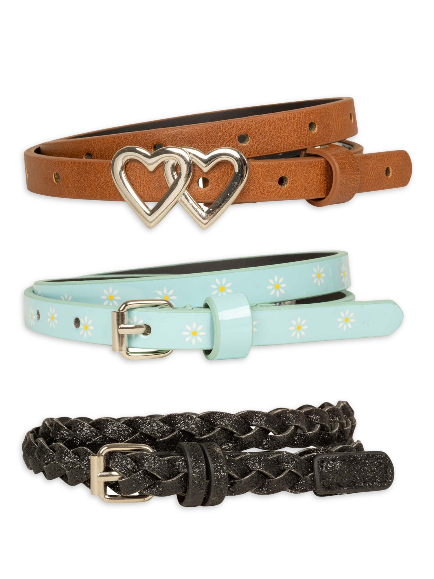 Wonder Nation Girls Belts, 3Pack, Sizes XSXXL