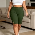 thumbnail image 6 of Capri Leggings for Women Plus Size Elastic Waist Yoga Pants with Split Hem Summer High Waist Workout Pants Army Green L, 6 of 8