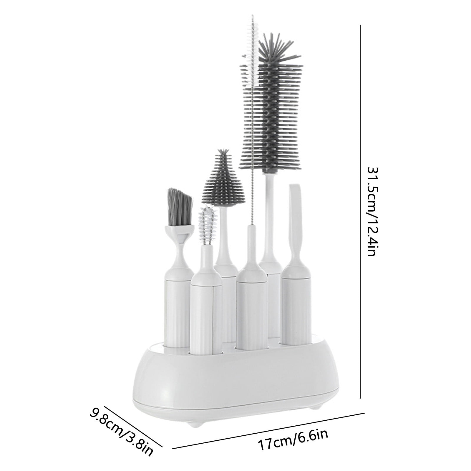 6 Piece Bottle Brush Cleaning Set, Assorted Sizes with Storage Rack, Silicone Material for Deep Clean, for Kitchen, Bathroom, Household Use