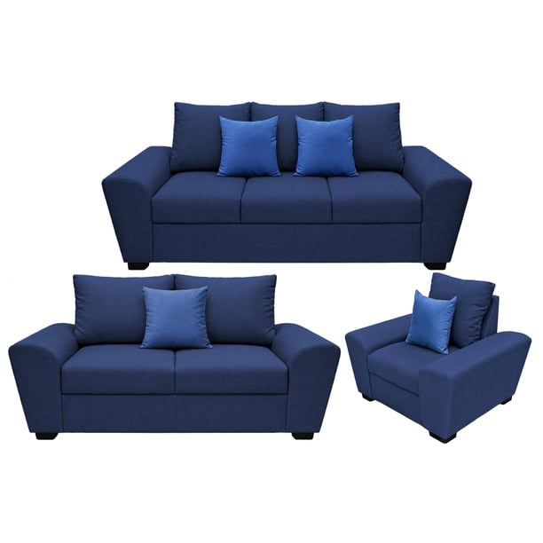Sala Modular 3-2-1 EL BAZAR STORE Azul Marino Sofa Love Seat Y Sillon