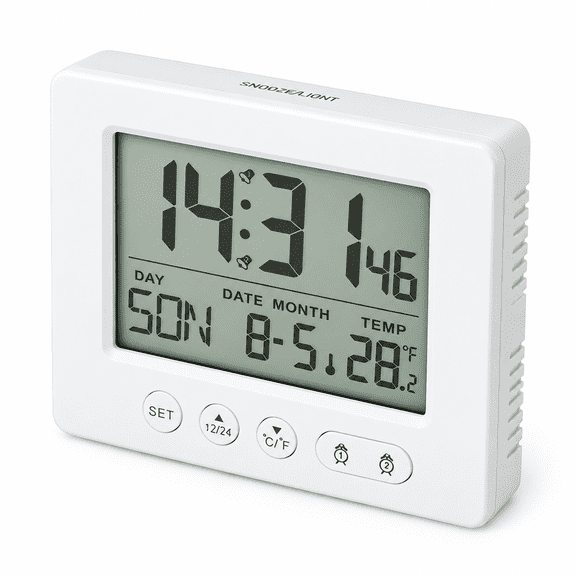 VORALYN Atomic Digital Alarm Clock,Battery Operated Self-Setting Digital Wall Or Desk Clock,Easy to Read Color Display Nightlight with Indoor Temperature and Calendar Digital Desk Clock