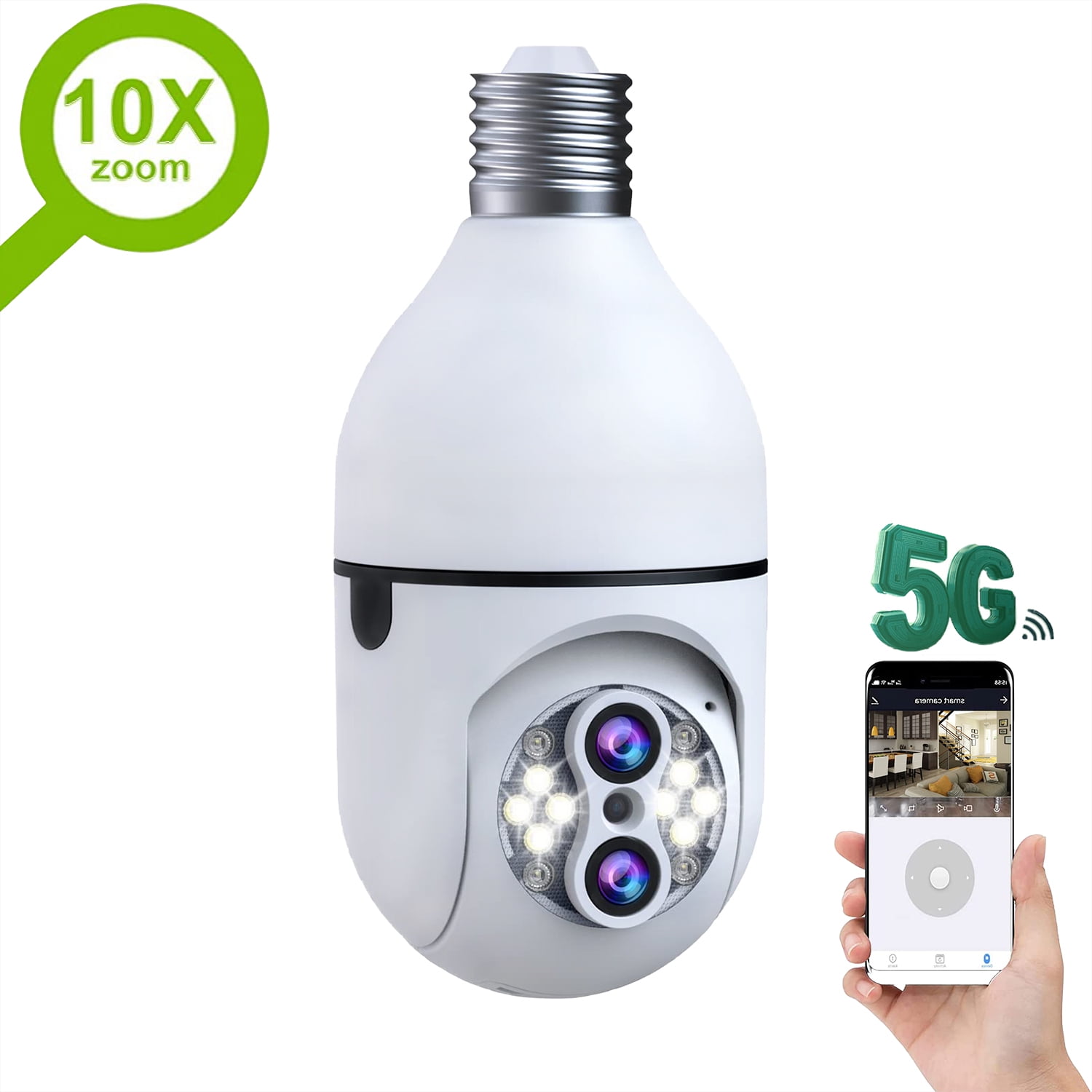 Light Bulb Camera Wireless PTZ 10X Hybrid Zoom 2MP Security Camera,Dual