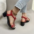 thumbnail image 5 of Womens Sandals Summer Women Beach Fashion Casual Daily Chunky Heel Open Toe Elastic Ankle Strap Peep Toe Rhinestone Slippers Shoes Red 5, 5 of 9