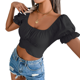 thumbnail image 1 of Blusa Informal de Verano con Cuello Cuadrado, Mangas y Hombros Descubiertos para Mujer, con Volantes y Lazo en la Espalda. Negro M, 1 of 10
