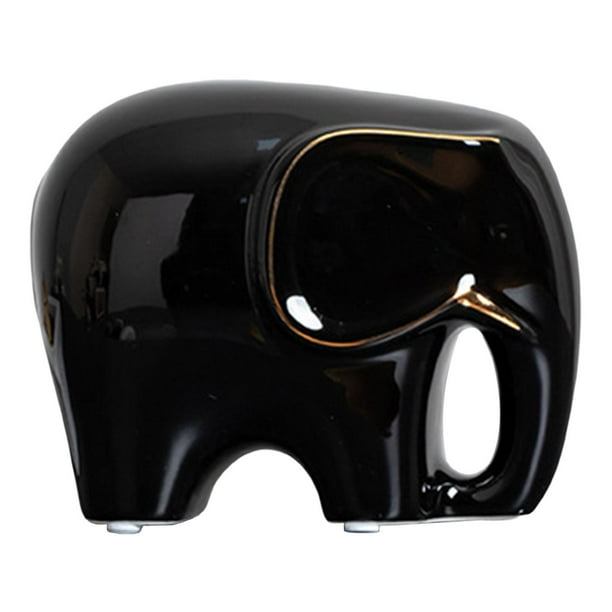 Estatua de elefante de cerámica de estilo nórdico, figura decorativa para el hogar. Negro S