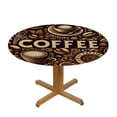 thumbnail image 3 of PIKWEEK  Fitted Table Round Cover Elastic Edged Tablecloth,Farmhouse Coffee Cups Circle Tables Cover Waterproof Wipeable Tabletop Protector Cloth for Dinner Party Vintage Brown Coffee Letter Back, 3 of 7