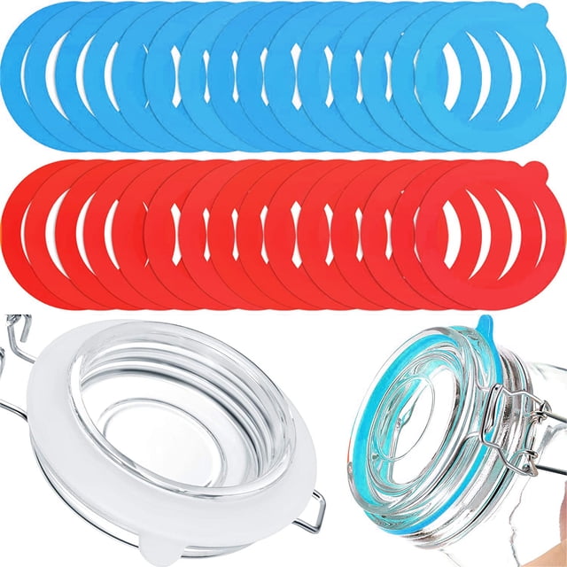 Joints en silicone de Rechange, 30 Pièces Anneaux d'Étanchéité Réutilisables Anneaux de Réveil en Caoutchouc Naturel pour Verre de Réveil, Lentille Ronde Adaptée pour 0.35L, 0.5L, 1L, 1.5L, 2L Pots