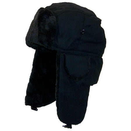 Closeout Special Brown Leather - Best Winter Hats Adult Russian/Aviator Faux Suede Leather w/Faux Fur (One Size) - Black