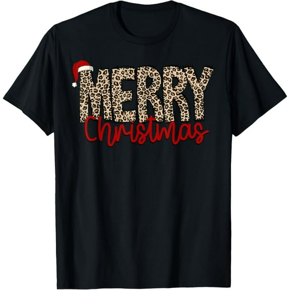 Merry Christmas Leopard Santa Hat Cheetah Print Xmas Pajamas T-Shirt