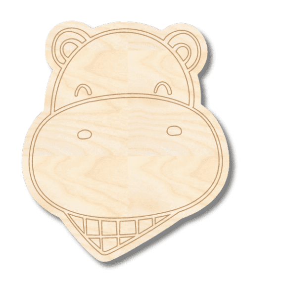 Unfinished Wood Etched Hippo Head Shape | Paint By Line Crafts 10" / 1/8"