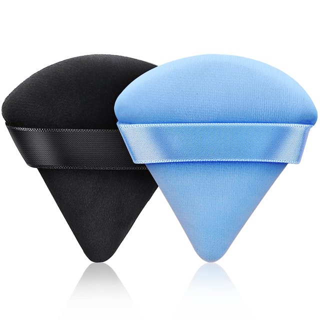 2 PCS Powder Puff Triangle Makeup Puffs for Loose Setting Powder Face Body, Foundation Blender Velour Setting Powder Puff, Super Soft Eye Makeup Wedges Beauty Tools (Black Blue)