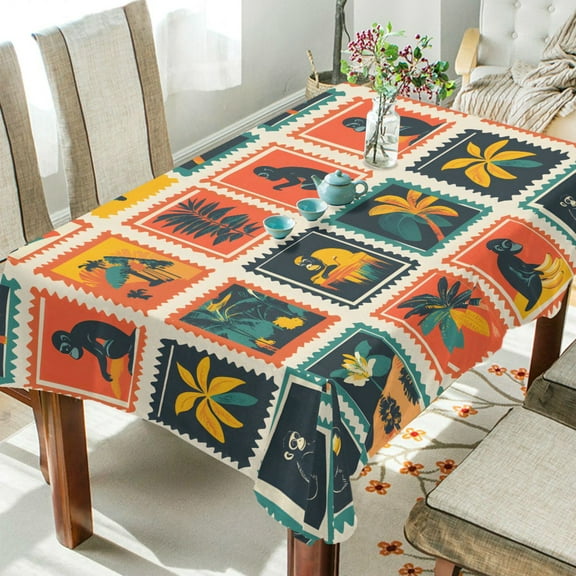 Yayeee Tablecloths 54" x 54" Rectangle Wrinkle Resistant Party Table Cover, Jungle Stamp