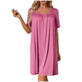 thumbnail image 2 of Naittoop Womens Nightgown Square Collar Short Sleeve Nightdress Solid Color Comfort Loose Loungewear, 2 of 5