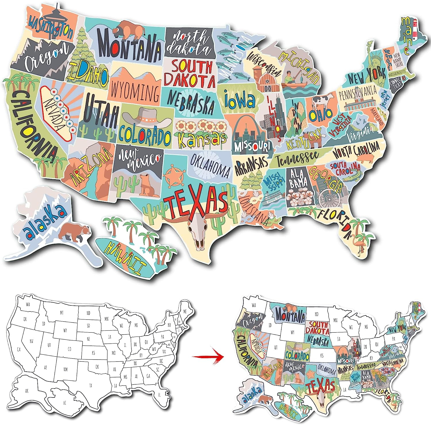 RV State Sticker Travel Map of the United States 50 States Stickers