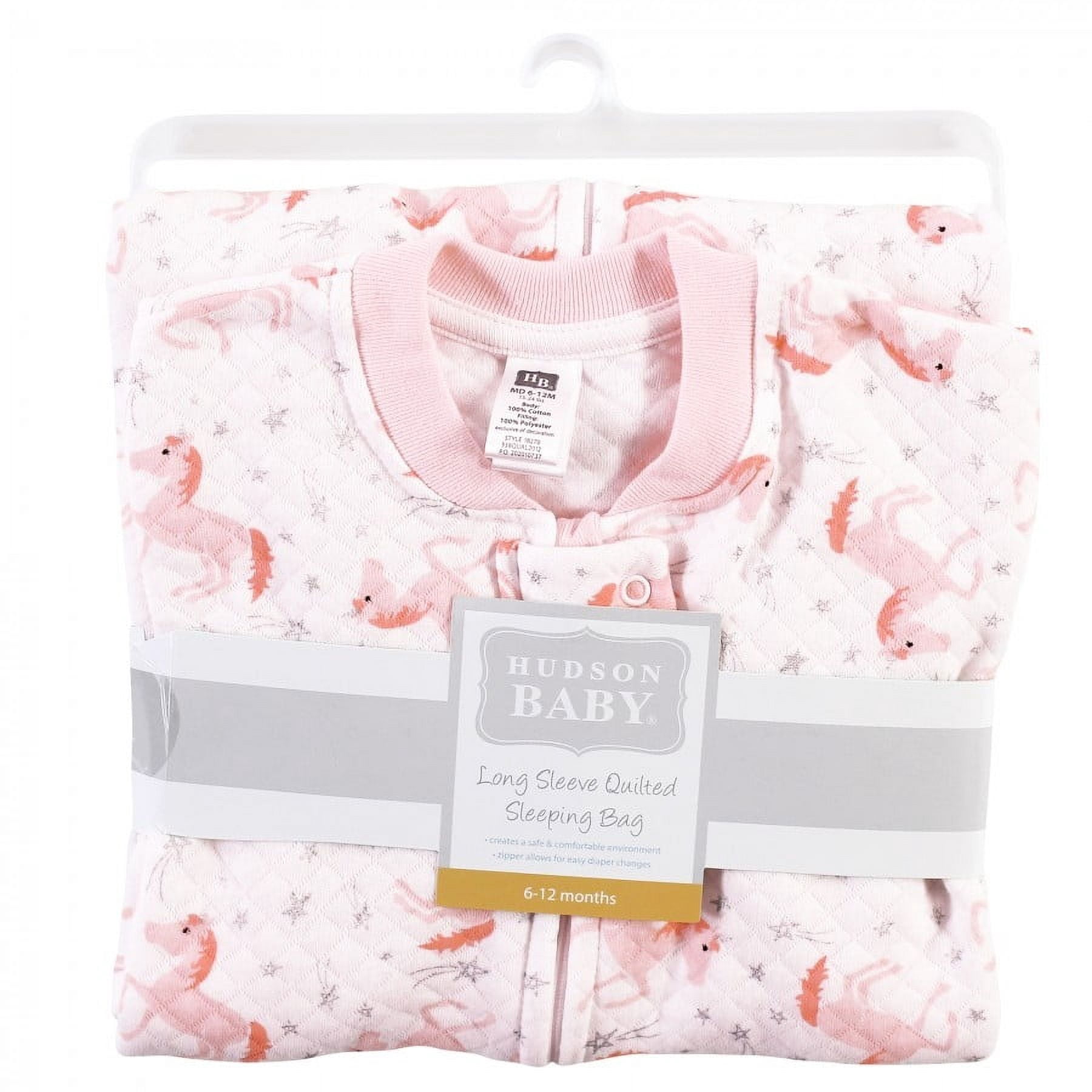 Hudson Baby Infant Girl Premium Quilted Long Sleeve Sleeping Bag and Wearable Blanket, Coral Unicorn, 12-18 Months
