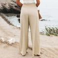 thumbnail image 4 of vigerkar Linen Pants Women Summer Smocked High Waisted Wide Leg Palazzo Pants Casual Ruffle Flowy Beach Pants with Pockets Beige, S, 4 of 9