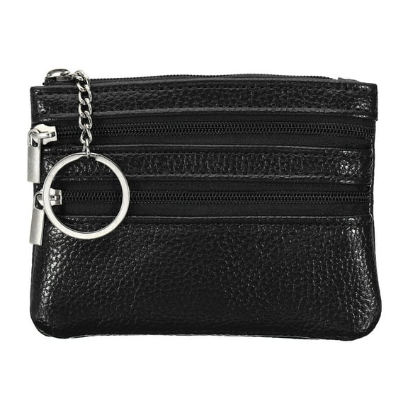 REGALWOVEN 4.7" x 3.5" Coin Purse Pouch, Leather Change Purses Small Organizer Bags, Black