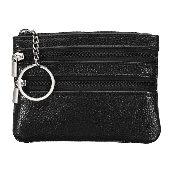 REGALWOVEN 4.7" x 3.5" Coin Purse Pouch, Leather Change Purses Small Organizer Bags, Black