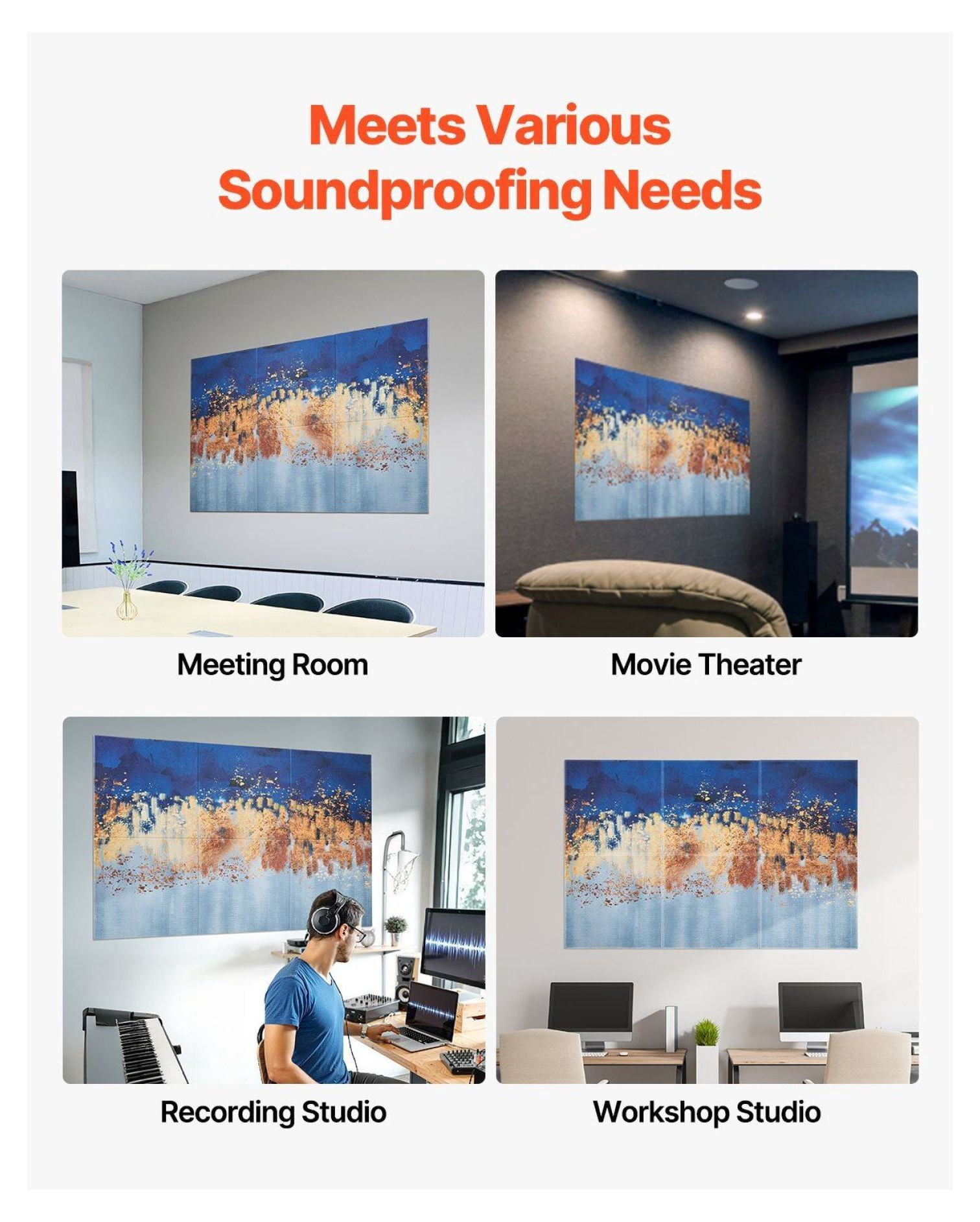Acoustic Panels 6 Pack, 70.87x47.24in Soundproof Wall Tiles, Self Adhesive Sound Dampening Boards for Home Office Studio Gaming Room, Pastel