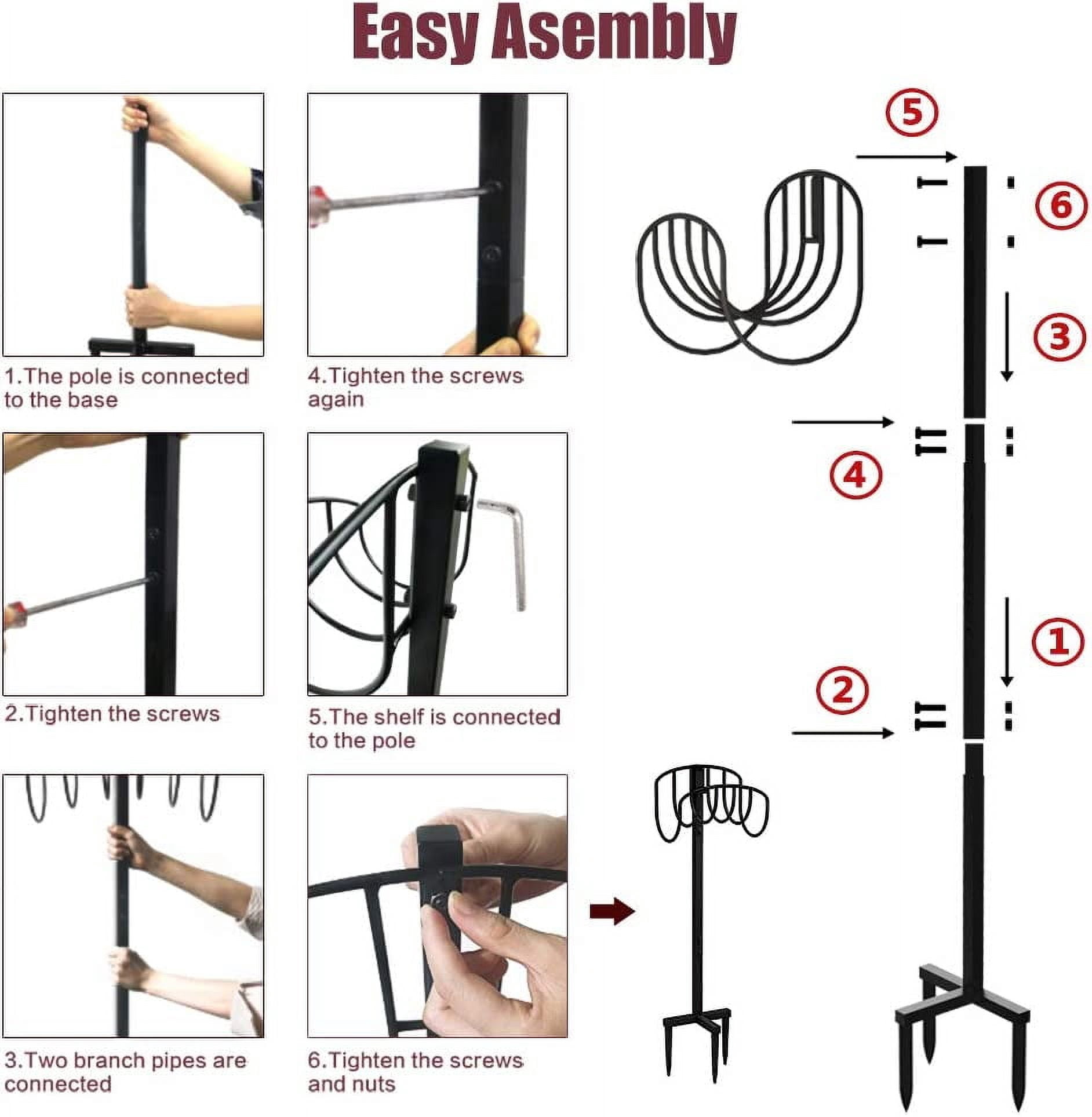 Freestanding Garden Hose Holder Hanger, Outdoor Heavy Duty Metal Water Hose Storage Holders Stand Organizer Rack Detachable Stake, Holds 150 Ft of Hoses for Outside Lawn Yard, Black