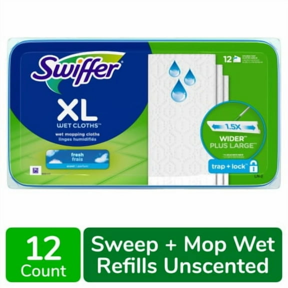 2X-Swiffer Sweeper X-Large Wet Mopping Pad Open Window Fresh Scent Multi Surface Refills - 12 ct