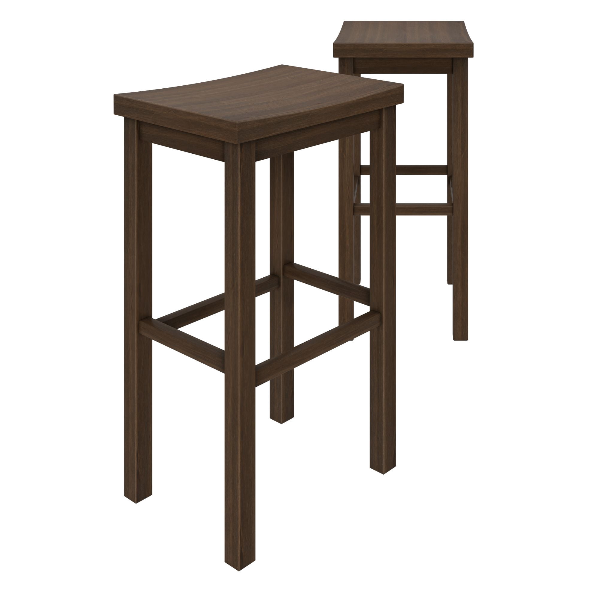 Now Furniture 30" Bar Stool, Set of 2 Wooden Backless Bar Height Kitchen Stool, Walnut