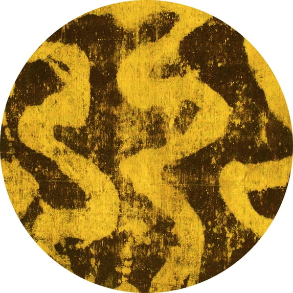 Ahgly Company Machine Washable Indoor Round Oriental Yellow Modern Area Rugs, 3' Round