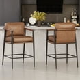 thumbnail image 2 of CHITA Modern Counter Stools Set of 2, Upholstered Bar Stools with Metal Frame and Wooden Armrests, Faux Leather in Saddle Brown, 2 of 13