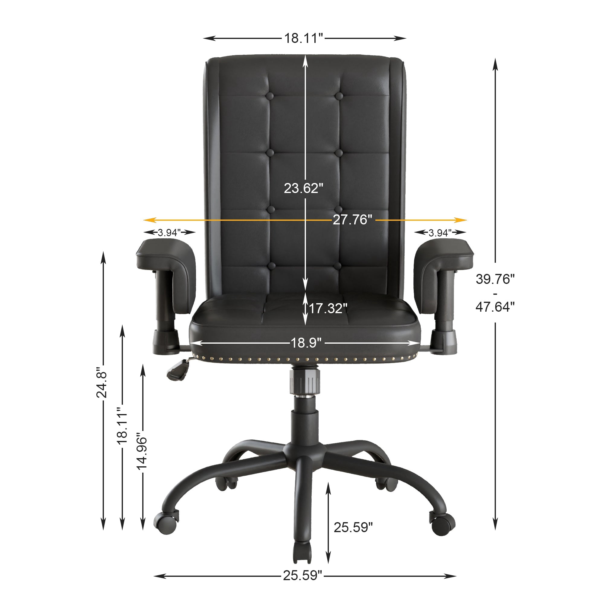 VECELO Office Chair, High Back Executive Office Chair, PU Leather Ergonomic Computer Desk Chair, Adjustable Height Swivel Task Chair with Armrests, Black