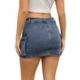 thumbnail image 3 of INSPIRE CHIC Women's Cargo Denim Stretch Y2K Flap Pockets Button Bodycon Mini Jean Skirt 2XL Blue, 3 of 5