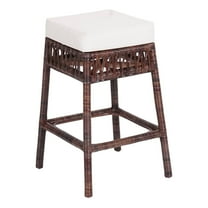 Bali 25.5" Bohemian Basics Rattan Backless Counter Stool, White Cushion with Dark Brown Woven Frame