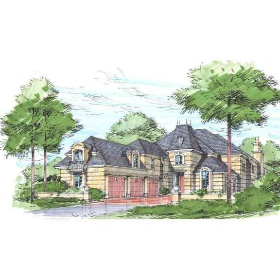 015-1089: Luxury Chateau 3 Bed, 5 Bath Luxury Home Plan, 5343 Sq Ft: Full Blueprints with License to Build by Home Plan Marketplace - Lesuto