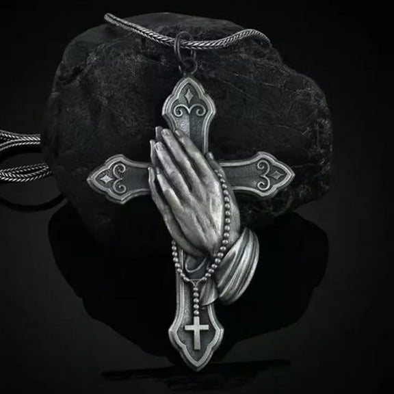 GKNET Mens Silver Praying Hands Cross Pendant Necklace Christian Delicate Jewelry Chain 24"