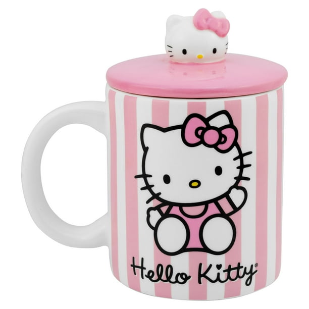 Taza Grande de Cerámica con Tapa Esculpida en 3D, Diseño Hello Kitty, Colección Sanrio, Capacidad 532 ml