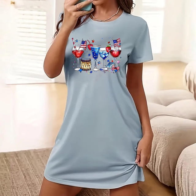 Camisón corto de talla grande para mujer, camisón de manga corta con estampado de pecho a la moda, camisón para mujer