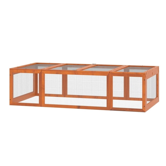 Pefilos 70" Outdoor Rabbit Hutch with Run and Lockable Doors, Wooden Small Animal Habitat Enclosure Bunny Cage for Bunnies, Guinea Pigs, Orange