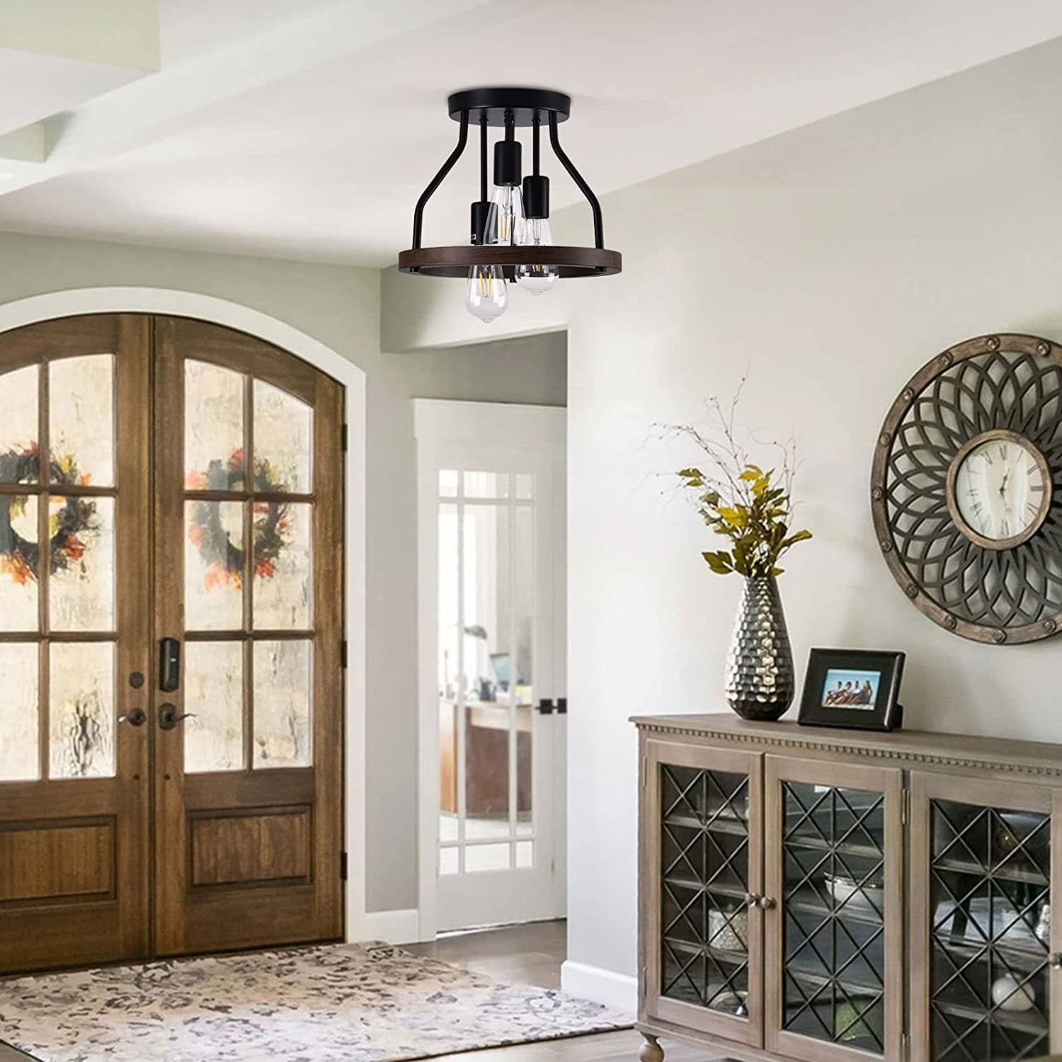 Ceiling Light Fixture, 3 Lights Rustic Dining Room Light Fixture Farmhouse Retro Ceiling Light Industrial Kitchen Fixture for Hallway Porch Corridor Bedroom