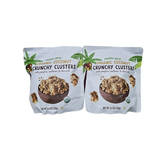 2-Pack Trader Joe's Organic Coconut Crunchy Clusters with Pumpkin, Sunflower & Chia Seeds, 5.3 oz Bags