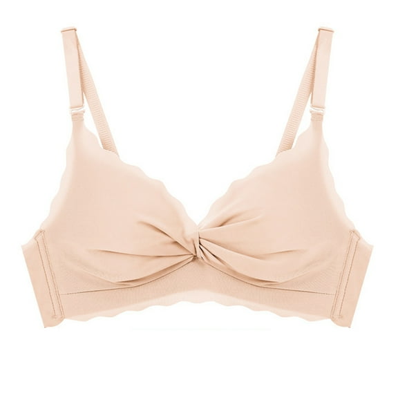 ATOYSOY Women's Everyday Bra Wireless Ruched Breathable Push Up Underwear Smoothing Comfort Bra Triangle Bralette Bra Deep V Beige L