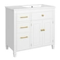 thumbnail image 2 of Christopher Knight Home 36" Bathroom Vanity with Sink, Tip-out Drawers & Gold Metal Handles, White, 2 of 11