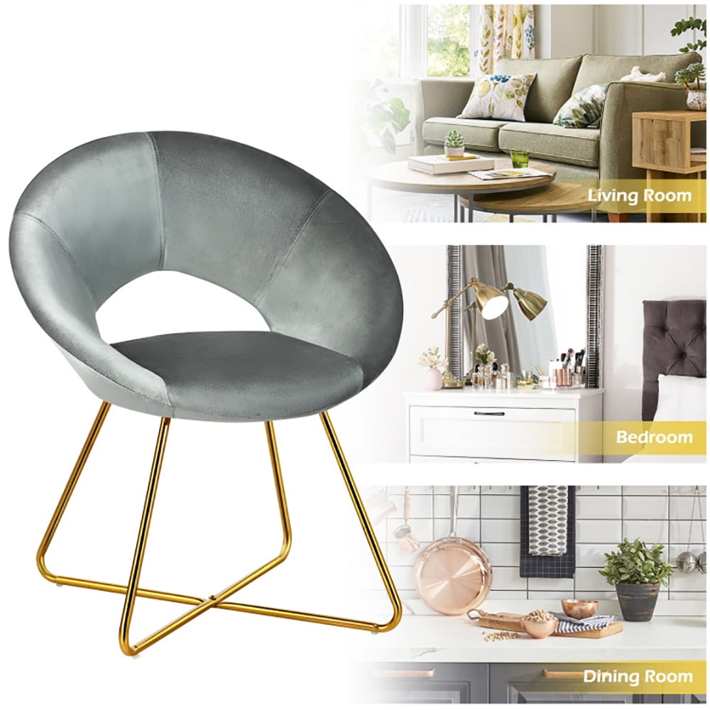 Finihen Velvet Dining Arm Chair, Modern Accent Velvet Dining Arm Chair with Golden Metal Legs and Soft Cushion, for Bedroomï¼Living Room, Dining Room, Kitchen, Gray