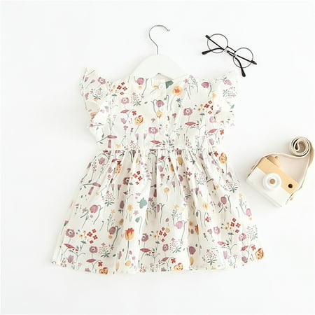 

nsendm Newborn Infant Kids Child Baby Girls Cartoon Cute Print Ruffled Sleeveless Cotton Princess Dress Toddler Dress with Bow Dress White 6-9 Months