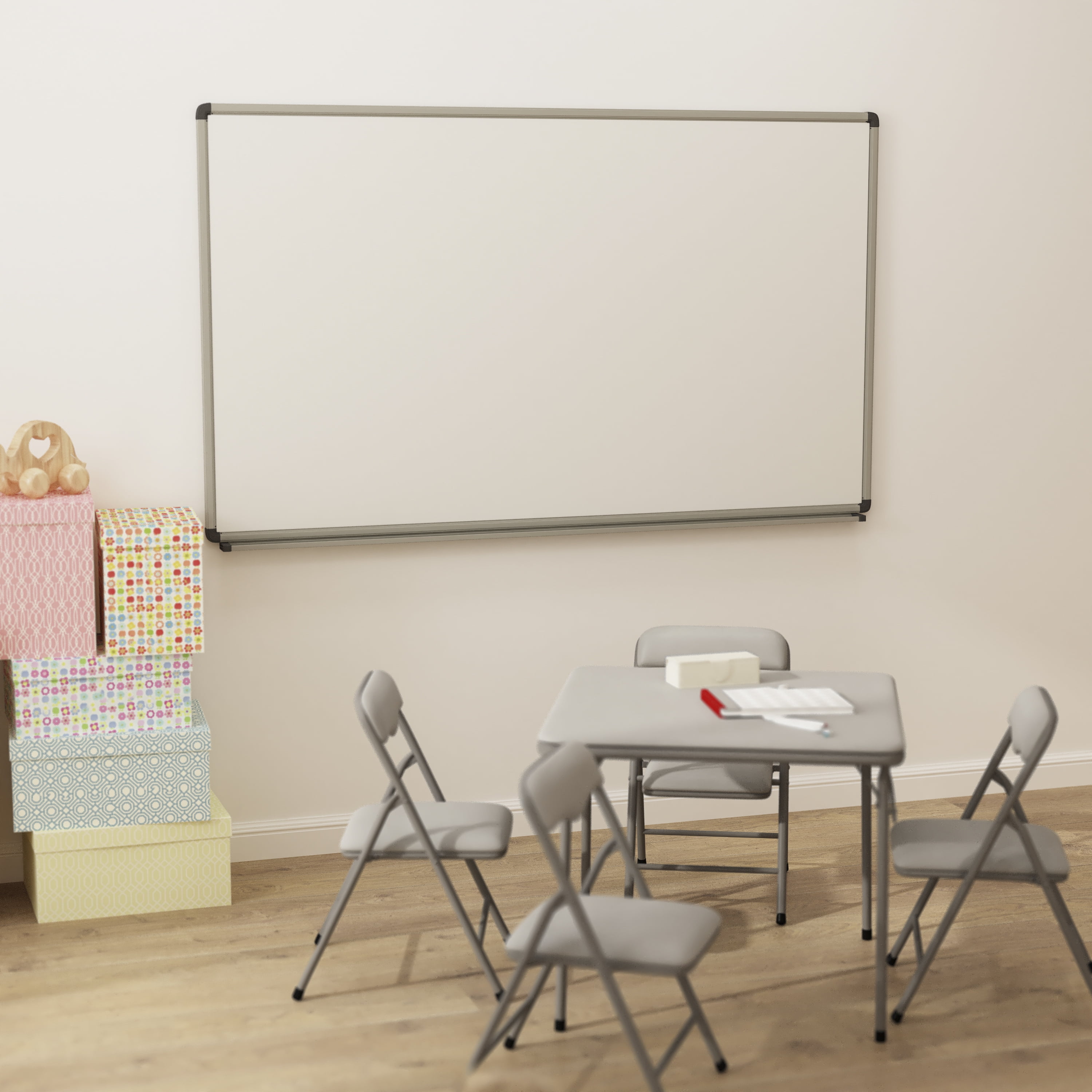 HBCY Creations Whiteboard - 5' W x 3' H - Magnetic Surface - Marker Tray - Includes Hanging Hooks - Galvanized Aluminum Frame
