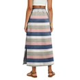 thumbnail image 6 of Women's Maxi Skirt Summer Boho Striped Print Elastic Waisted Drawstring Skirt Casual Beach Long Skirts with Pockets Blue 2XL, 6 of 6