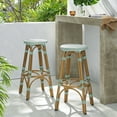 thumbnail image 2 of Dohney Outdoor French Aluminum 29.5 Inch Barstools, Set of 2, Light Teal, White, and Bamboo Finish, 2 of 7