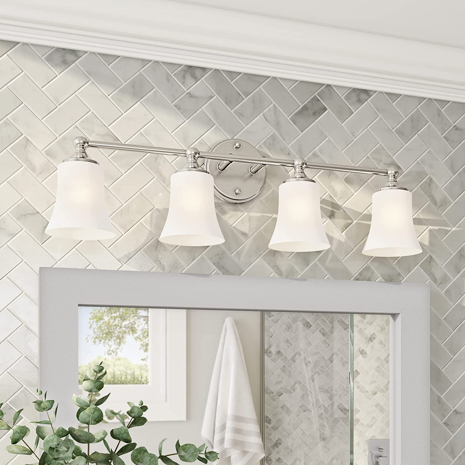 Designers Fountain Bronson 4 Light Brushed Nickel Bathroom Vanity Light Fixture, D278M-4B-BN