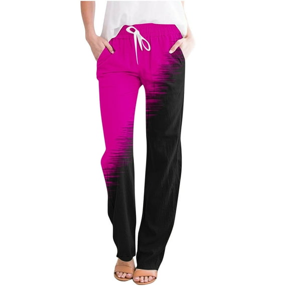Efsteb Wide Leg Pants Woman Elastic Waist Drawstring Baggy Pants Sweatpants Trousers Pants for Women Loose Comfortable Pants for Women Wide leg Pants Printed Casual Trousers Hot Pink M
