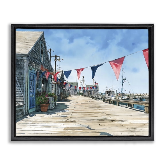 Stupell Industries Tropical Seaside Fishing Wharf Black Floating Frame Canvas Art, 21 x 17, by Franklyn Gregory